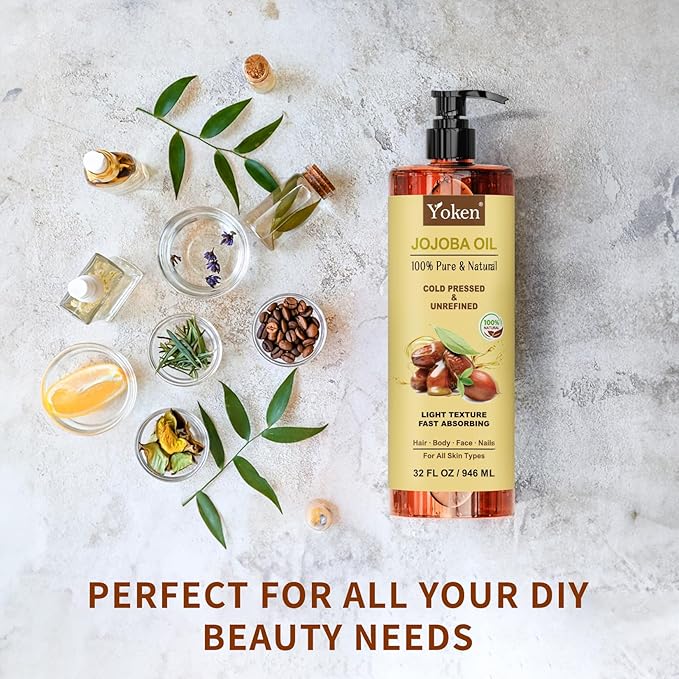 32 fl oz (EWG Verified) 100% Pure Jojoba Carrier Oil - Unrefined, Hexane-Free, Cold Pressed for Skin, Face, Hair, Nails, and Massage - Bloomnest