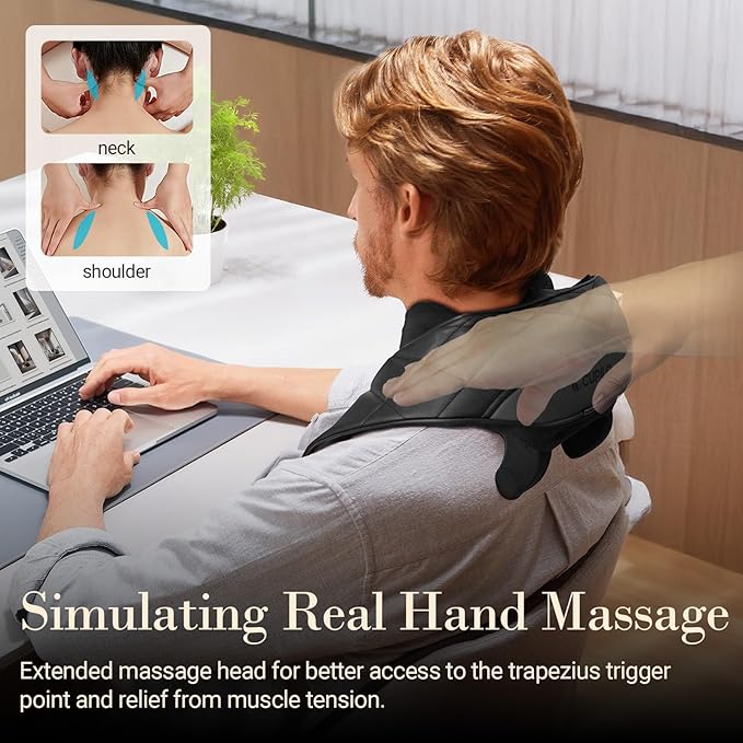 Cordless Neck Massager for Pain Relief Deep Tissue, Shoulder Massager with Heat, 3 Modes & Speed, Massager Pillow for Neck and Shoulder Pain