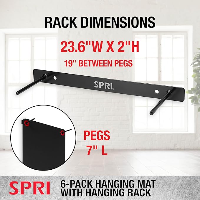 SPRI Hanging Bulk Fitness Mats + Rack, 15mm, 56” x 23" Black, 6 Pack, Closed-Cell Foam Bulk Yoga Mats for Gyms, Dance Studios, Ballet, Low-Impact Training & Commercial Spaces, Reinforced Grommets - Bloomnest