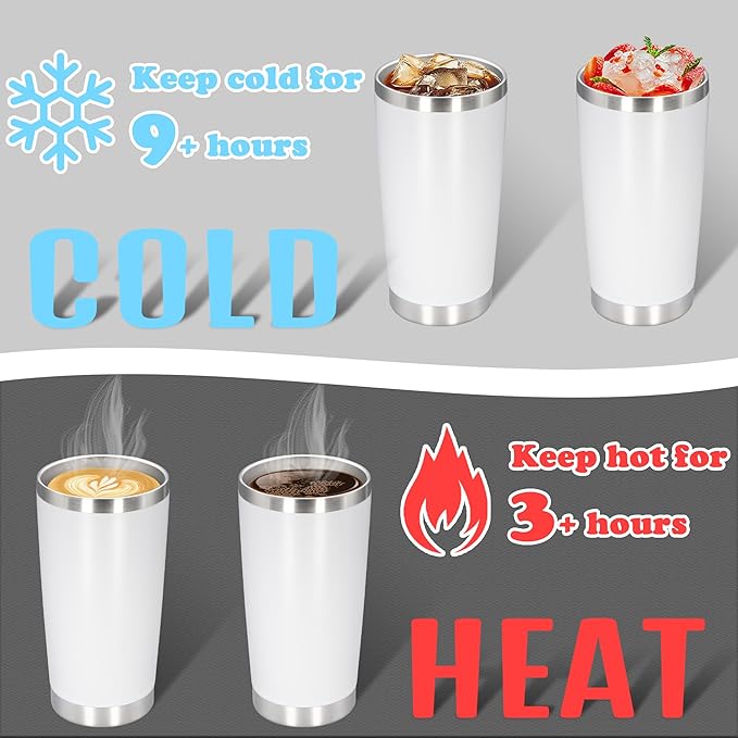 20 oz Tumbler with lid Double Wall Vacuum Insulated Tumblers Stainless Steel Coffee Mug Travel Coffee Tumbler Powder Coated Tumbler Cup Keep Hot&Cold - (White 12 Pack) - Bloomnest