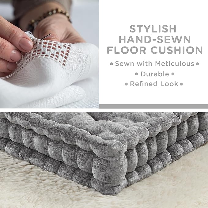 Codi INNA Floor Pillow, Cute Cushions Sitting for Adults - Square Tufted Chenille Pillows Seat for Meditation, Living Room, Reading Nook, Charcoal - Bloomnest