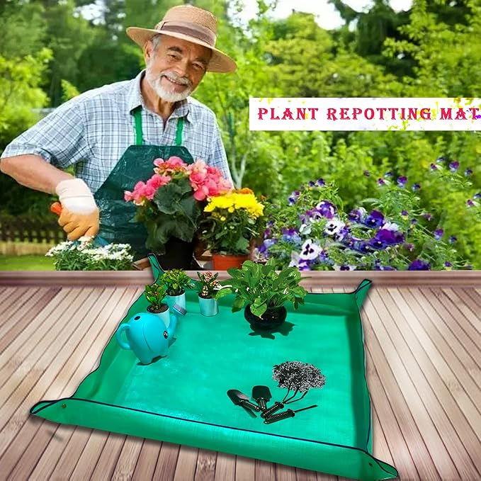 BIUWING Plant Repotting Mat,Waterproof Transplanting Mat,Foldable Indoor Succulent Potting Mat for Garden, Portable Gardening Mat for Indoor Plant Transplanting and Mess Control (39.4"*39.4" Green) - Bloomnest