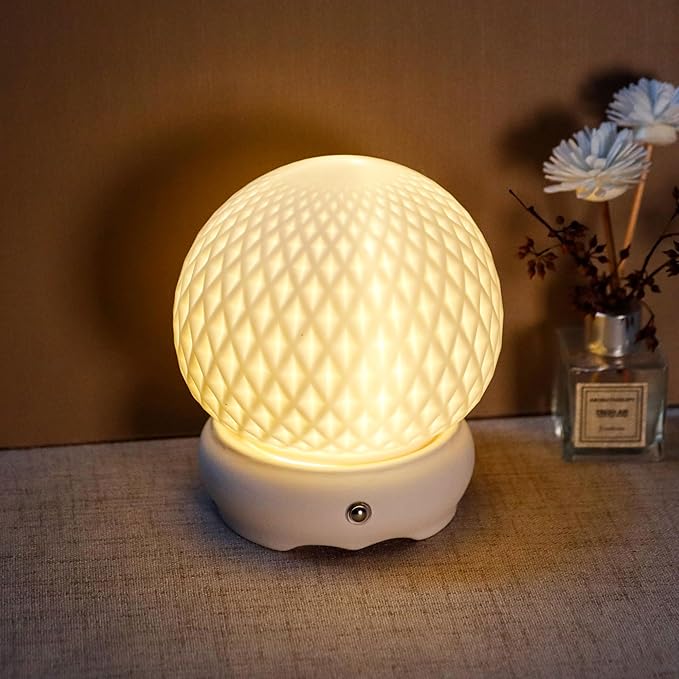 JHY DESIGN Ceramic Spherical Decorative lamp 6" H Rechargeable Table Lamp Dimmable Touch Control Desk lamp for Home Bedroom Living Room Outdoors(Diamond Pattern) - Bloomnest
