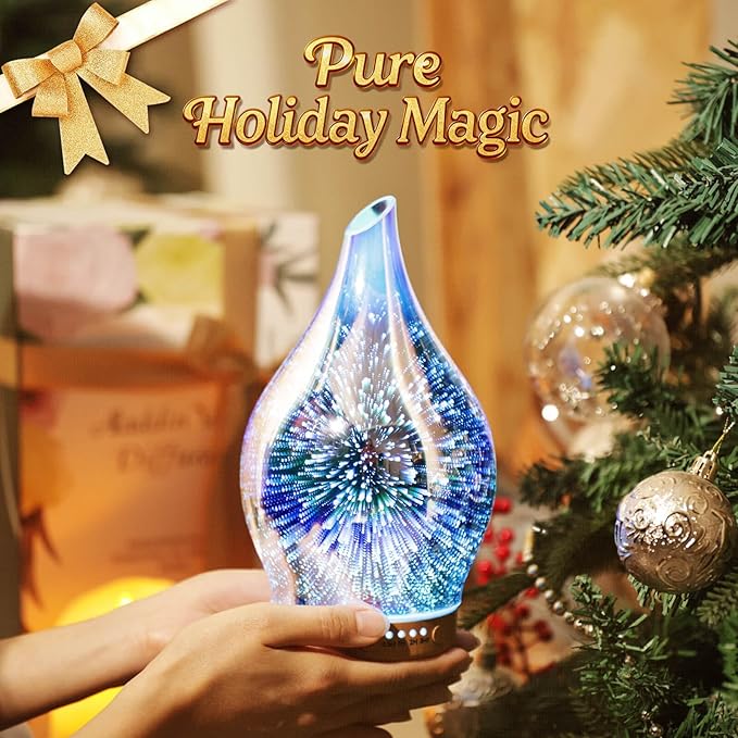Porseme Oil Diffuser 3D Glass Aromatherapy Ultrasonic Humidifier, Air Refresh Auto Shut-Off, Timer Setting, BPA Free for Home Hotel Yoga Leisure SPA Gift 150ml Last 6H - Bloomnest