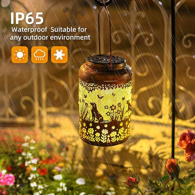 Solar Lanterns Outdoor Waterproof Garden Decor Dog Solar Lights Gifts for Women Men Mom Hanging Lantern LED Light Metal Dog Decoration Outside for Yard,Lawn,Porch,Patio,Tabletop - Bloomnest