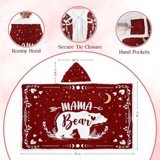 GEEMBI Mom Birthday Gifts - Wearable Blanket Hoodie 47x72 in - Mothers Day Birthday Gifts for Mom from Daughter Son, Mama Gift Idea, Gift for Mother in Law Stepmom, Wife Gift, Hoodie Blanket for Women - Bloomnest
