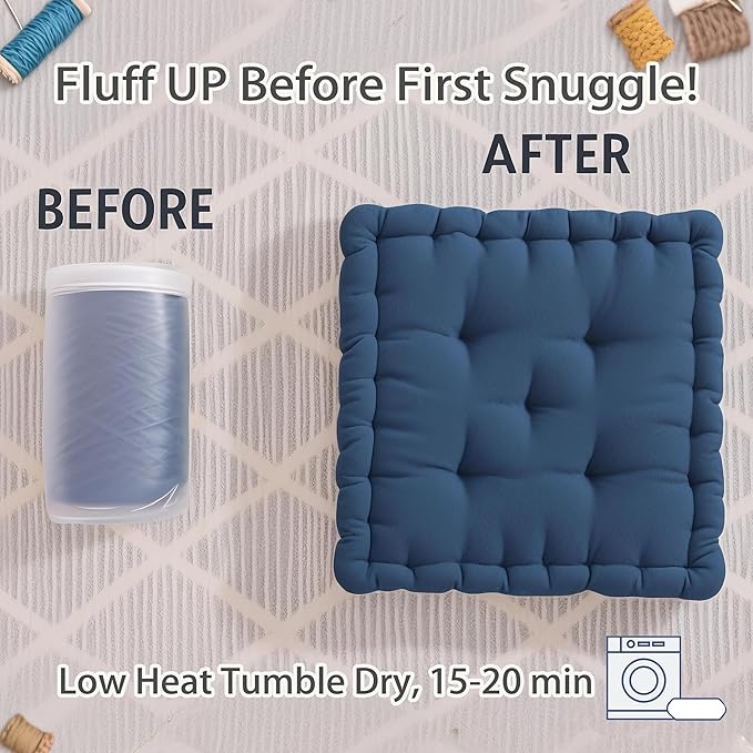 Codi INNA Floor Pillow Set of 2, Cute Cushions Sitting for Adults, Square Tufted Chenille Pillows Seat for Meditation, Living Room, Reading Nook, Navy 2 Pack