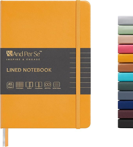 &And Per Se Lined Journal Notebook, 160 Pages, A5 5.7 x 8 inches College Ruled Thick Paper Notebook Journals for Writing, Hardcover Notebooks for Women Men Office School (1 Pack, Yellow)
