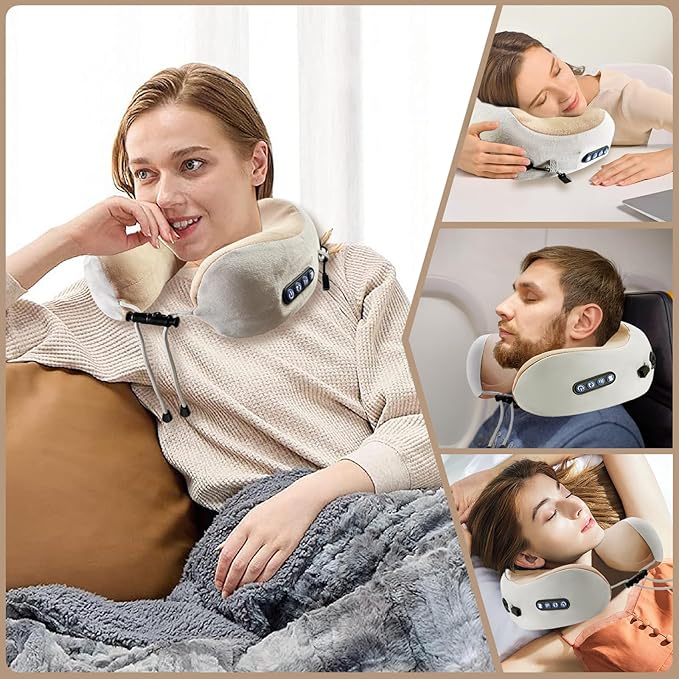 Electric Neck Massager,Portable Heated Kneading Massage Cushion Pillow,Rechargeable Shoulder Neck U-Shaped Massage Shiatsu,for Pain Relief at Home,Car,Office,Travel - Bloomnest