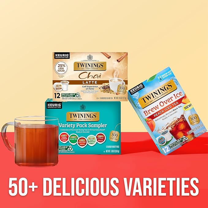 Twinings K-Cup Pods Variety Pack, Includes English Breakfast, Earl Grey, Chai, Green, and Peppermint for Keurig and Single Cup Brewers, 10 Count (Pack of 1), Enjoy Hot or Iced - Bloomnest