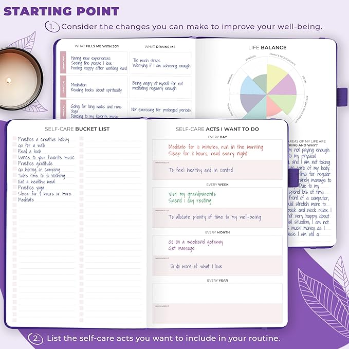 Clever Fox Self-Care Journal – Daily Reflection Notebook – Mental Health & Personal Development Planner, Meditation & Mood Log, A5 (Purple) - Bloomnest