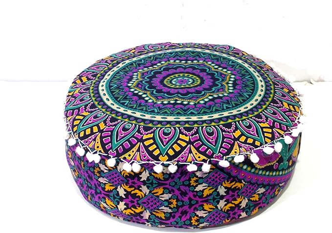 INDIAN CRAFT CASTLE ICC Floor Pillows & Cushion Covers Decorative Hippie Mandala Pouf Pillow Covers Seating Meditation Cushion Cover Large Boho Ottoman Case Pillowcase Couch New Pink, 16" Round - Bloomnest