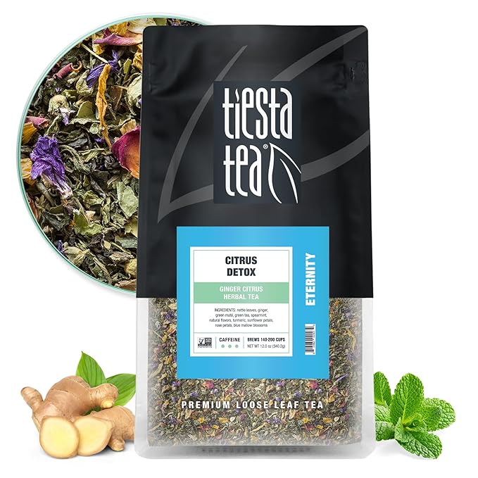 Tiesta Tea - Ginger Citrus Herbal Loose Leaf Tea, Lemon Ginger with Mint & Chamomile Blend, Caffeine-Free, Brew Hot or Iced, Makes Up to 200 Cups, Resealable Bulk Pouch, 12 Ounce - Bloomnest