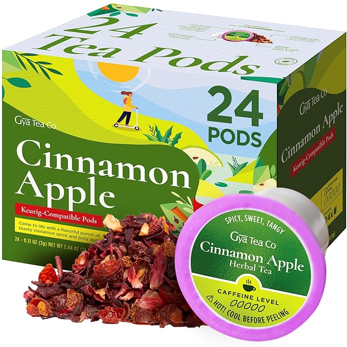 Gya Tea Co Cinnamon Apple Herbal Tea Pod (24 Count)- Decaf Wellness Tea for Body Comfort & Relaxing - Bloomnest