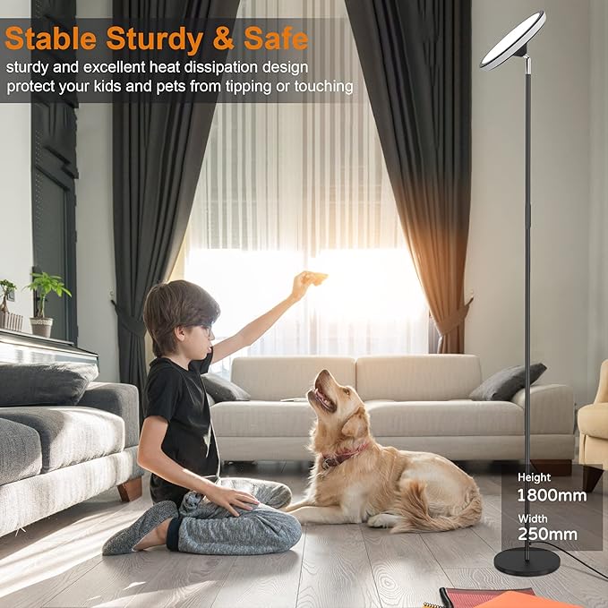 UFO Floor Lamp 71in, Upgraded 42W 3700LM LED Torchiere Floor Lamps for Living Room, Modern Tall Bright Standing Light with Remote, Dimmable Sky Light,1/2/3H Timer for Bedroom,Office(Black) - Bloomnest