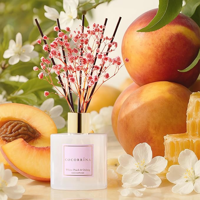 Cocorrína Reed Diffuser Sets - 6.7 oz. White Peach& Oolong Scented Diffuser with 8 Sticks Home Fragrance Reed Diffuser for Bathroom Shelf Decor - Bloomnest