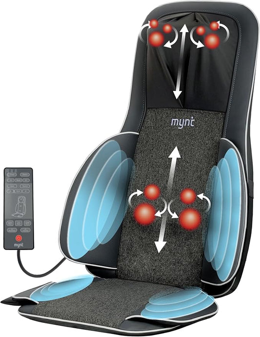 Mynt 2D & 3D Shiatsu Neck and Back Massager for Chair with 10 Deep Kneading Nodes, Back Massage with Heat, Portable Spot Massage Chair Pad (Black) - Bloomnest