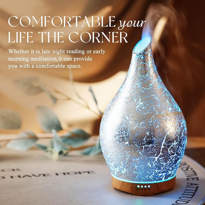 Porseme 280ml Essential Oil Diffuser, 3D Glass Aromatherapy Diffusor, Ultrasonic Cool Mist BPA Free Aroma Humidifier with Timer and Color Changing Function, Waterless Shut-Off for Home Office Room - Bloomnest