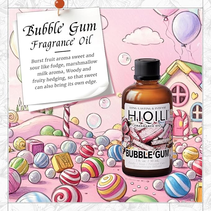 HIQILI Bubble Gum Fragrance Oil for Candle, Soap & Bath Bombs Making, Long Lasting Candy Scents, Home Diffuser Use - 1 Fl Oz HIQILI