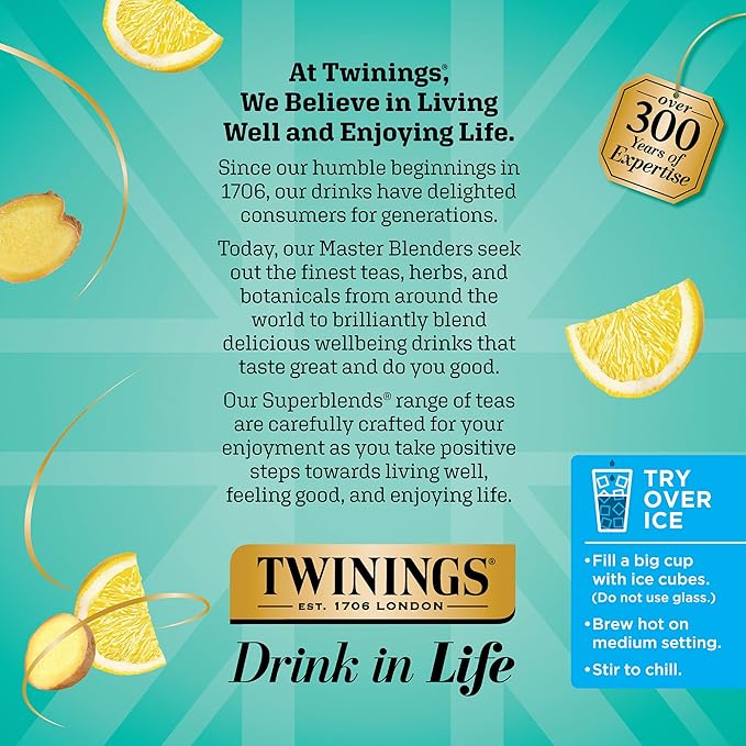 Twinings Probiotics+ Lemon & Ginger Herbal Tea 72 K-Cup Pods for Keurig, 12 Count (Pack of 6), Supports Digestive Health, Naturally Caffeine-Free, Enjoy Hot or Iced - Bloomnest