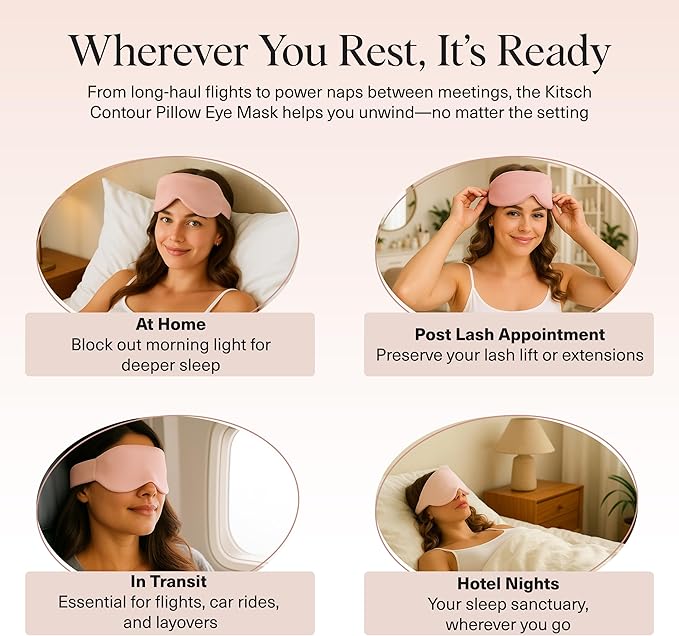 Kitsch Contour Pillow Eye Mask – Softer Than Silk Eye Mask for Sleeping, Blindfold Sleep Masks for Women & Men, No Eye Pressure, Lightweight, Eye Care, Travel Essentials - Blush - Bloomnest