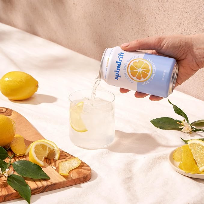 Spindrift Sparkling Water, Lemon Flavored, Made with Real Squeezed Fruit, 12 Fl Oz Cans, Pack of 24 (Only 3 Calories per Can) - Bloomnest