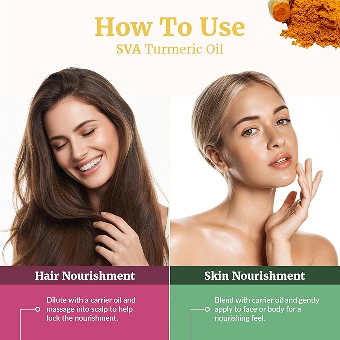 SVA Turmeric Essential Oil – 4 Fl Oz – 100% Natural Turmeric Oil - for Diffuser, Hair Care, Face, Skin Care, Aromatherapy, Scalp and Body Massage, Soap and Candle Making – with Dropper - Bloomnest