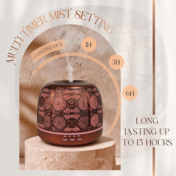 ARVIDSSON 500ml Essential Oil Diffuser, Metal Diffusers for Essential Oils, Aromatherapy Oil Diffuser for Large Room, Color Changing Mood Light & Mist Timer Setting, Gift for Women - Bloomnest