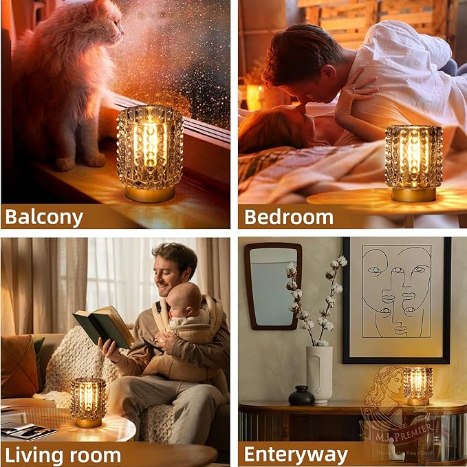 Battery Operated Lamp with Timer, Mini Crystal Table Lamps for Home Decor, Small Cordless Lamp for Areas No Outlets, Glass Battery Powered Lamps for Entryway, Bedroom, Bathroom, Shelf, Corner(Gray) - Bloomnest