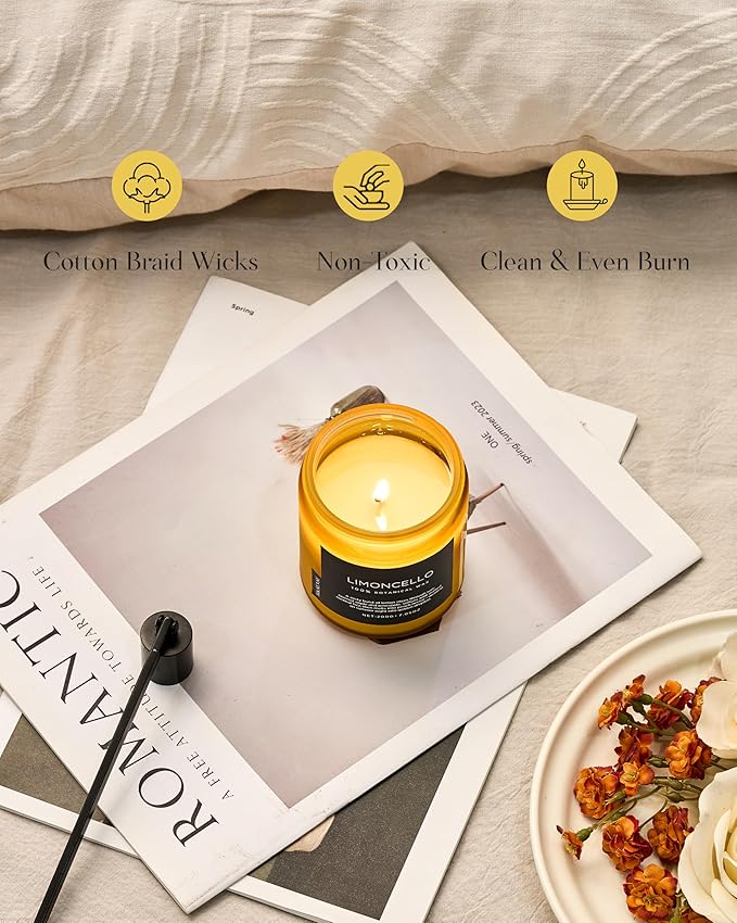M&SENSE Limocello Summer Scented Candle, 7.05oz 50 Hours Long Lasting Burn Non Toxic Natural Soy Wax Lemon Highly Scented for Home Decor, 2 Wick Relaxing Candle Gifts for Yoga Spa Meditation - Bloomnest