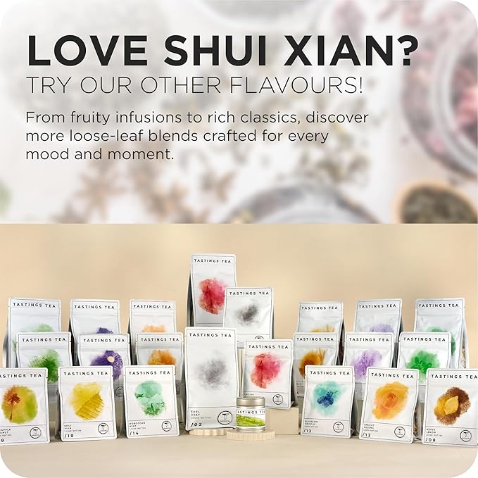Tastings Tea Shui Xian Oolong Loose Leaf, 1.3 oz | Rich, Smoky & Sweet Traditional Chinese Leaves from the Fujian Province | Medium Caffeine | Small Batch & Sustainably Sourced | Resealable Pouch - Bloomnest
