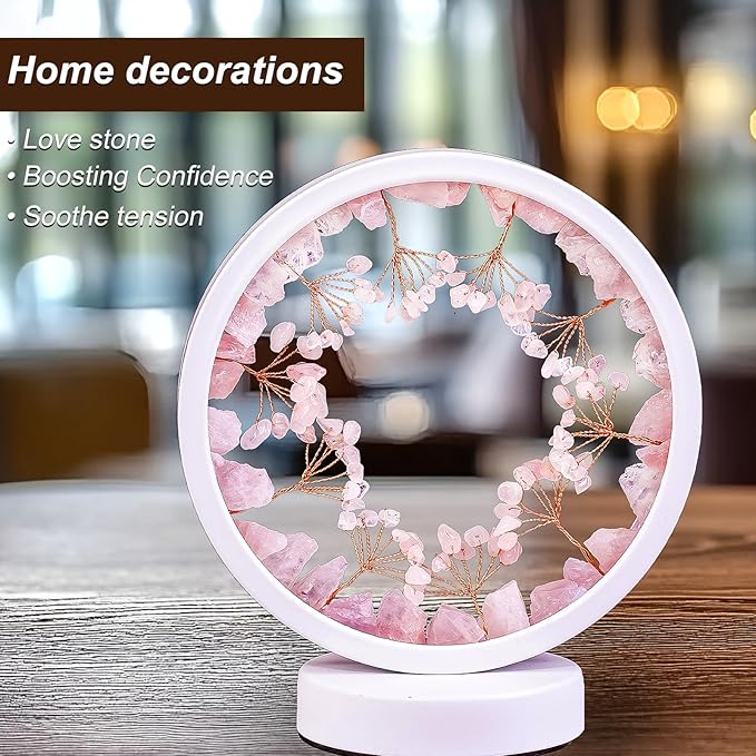 Runyangshi Crystal Night Lamp Natural Rose Quartz Crystals Small Tree Bedside Ambient Lamp USB Port 3 Colours Adjustable Lamp Suitable Night Light for Living Room Bedroom Office Home Decor Gift - Bloomnest