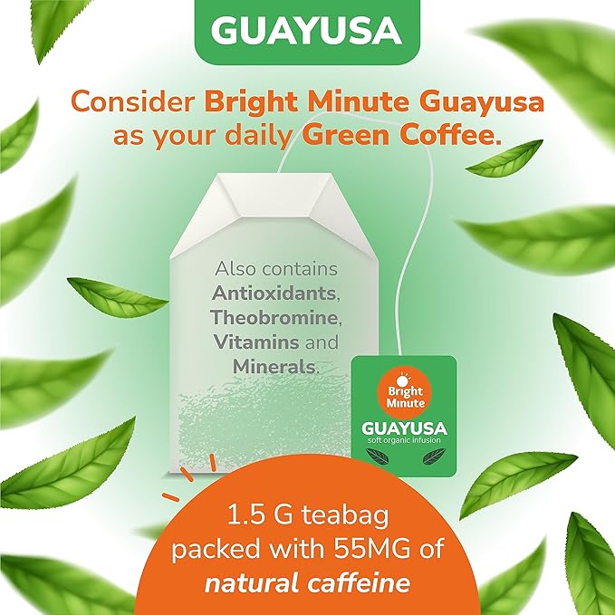 Bright Minute Guayusa infusion 50 teabags | Coffee Alternative & Addition | 55mg of natural caffeine per small 1.5G (0.05OZ) bag, Calm and Wakeful Energy Boost! - Bloomnest