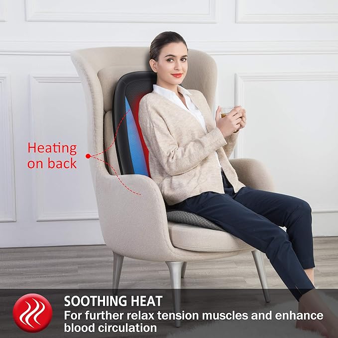 COMFIER Shiatsu Back Massager with Heat, Chair Massage Pad for Back Pain Relief,Massage Seat Cushion for Home or Office Chair Use,Gift for Men,Women - Bloomnest