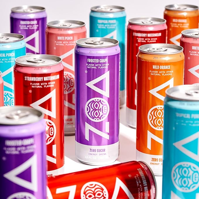 ZOA Zero Sugar Energy Drinks, Frosted Grape - Sugar Free with Electrolytes, Healthy Vitamin C, Amino Acids, Essential B-Vitamins, and Caffeine from Green Tea - 12 Fl Oz (12-Pack) - Bloomnest