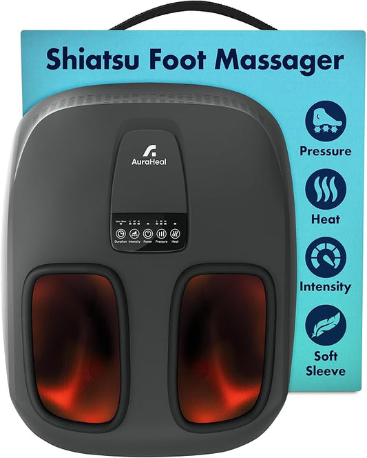 Shiatsu Foot Massager with Heat & Deep Kneading - Relieves Plantar Fasciitis, Neuropathy & Foot Fatigue - Features Adjustable Heat & 3 Compression Setting - Fits Up to Men’s Size 14 - Bloomnest
