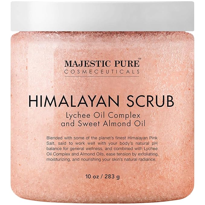 Majestic Pure Himalayan Salt Body Scrub with Lychee Oil, Exfoliating Salt Scrub to Exfoliate & Moisturize Skin, Deep Cleansing - 10 oz (Pack of 2) - Bloomnest