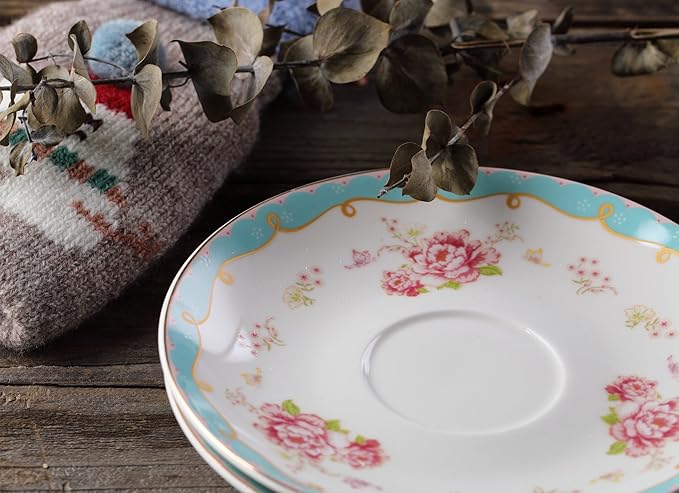 Jusalpha Fine China Tea Sets Vintage Rose Flower Series Coffee Cup-Teacup Saucer Spoon Set with Teapot Warmer & Filter (Rose Glass pot 03) - Bloomnest