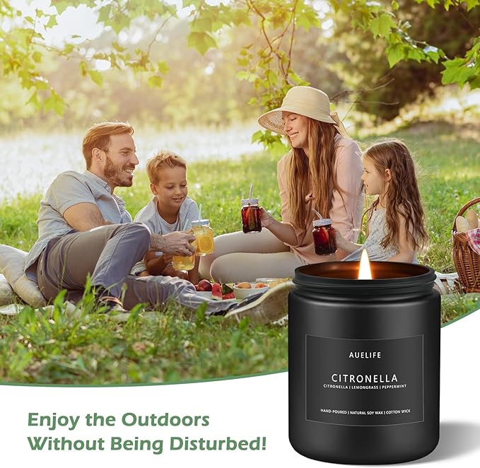 Citronella Candle | Outdoor Candles, Citronella Scented Candles for Indoor Outdoor Use, Lemongrass Scent for Yard Patio, Summer Candle Gifts for Camping Picnic Room - 7oz, Soy Wax, 50H Burn Time - Bloomnest