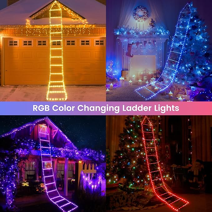 Toodour Outdoor Christmas Decorations Lights, Smart RGB Christmas Lights with Bluetooth & App Controlled, 10ft LED Ladder Light, Music Sync Color Changing Xmas Light for Home, Wall, Indoor Decor - Bloomnest