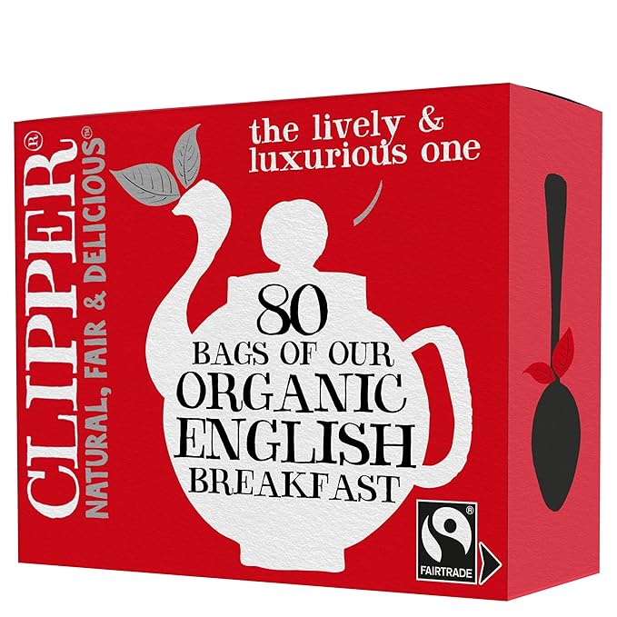 Clipper Tea, English Breakfast Assam Blend, Fairtrade, Organic, Plant-Based, Caffeinated British Tea, 1 Pack, 80 Unbleached Tea Bags - Bloomnest