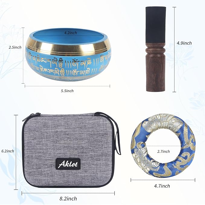 Kmise Tibetan Singing Bowls Set- Handmade in Nepal Meditation Sound Bowls for Yoga, Meditation, Mindfulness, Healing and Chakra Balancing, Stress Relief (5', Blue) - Bloomnest
