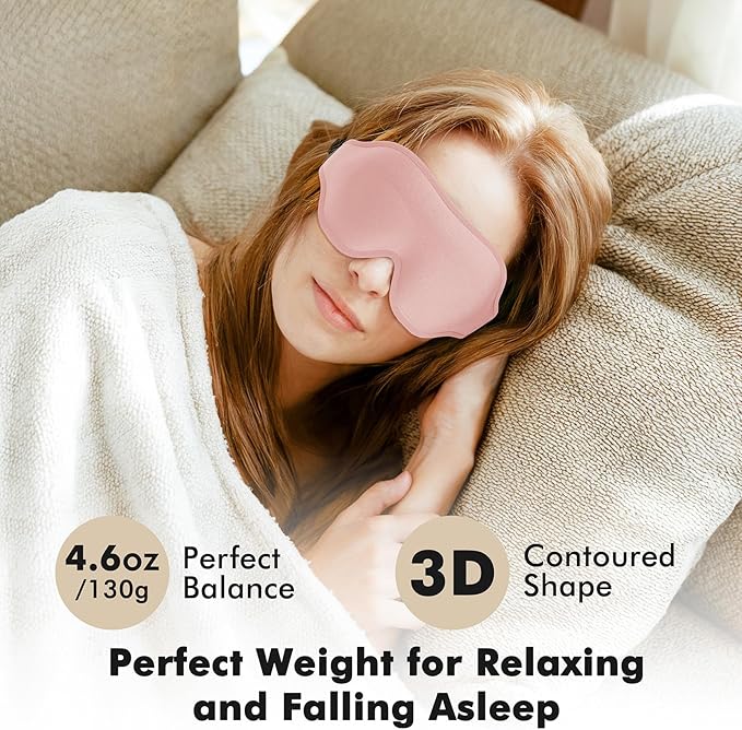Weighted Eye Mask for Sleeping, 3D Contoured Sleep Mask Blackout with Adjustable Strap, Lash Extensions Sleeping Mask for Travel, Eye Cover Blindfold for Men Women (Pink, 4.6oz) - Bloomnest