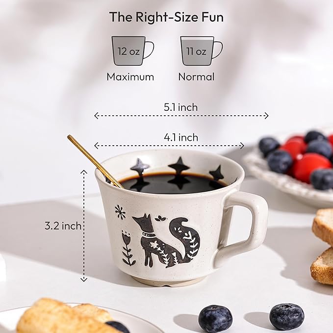 Ceramic Coffee Mug, 12 oz Novelty Unique Teacup with Handle, Stoneware Cup for Tea Mocha Latte Cappuccino Espresso (Fox) - Bloomnest