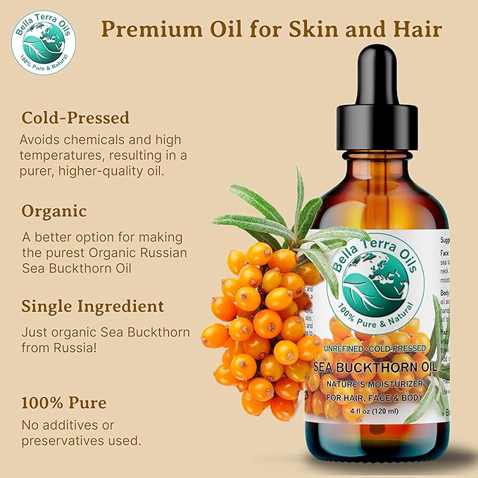 Bella Terra Oils - Sea Buckthorn Oil 8 oz - The Ultimate Elixir from Nature's Bounty, Rich in Flavonoids & Essential Fatty Acids, Gilded Luxe for Your Face - Bloomnest