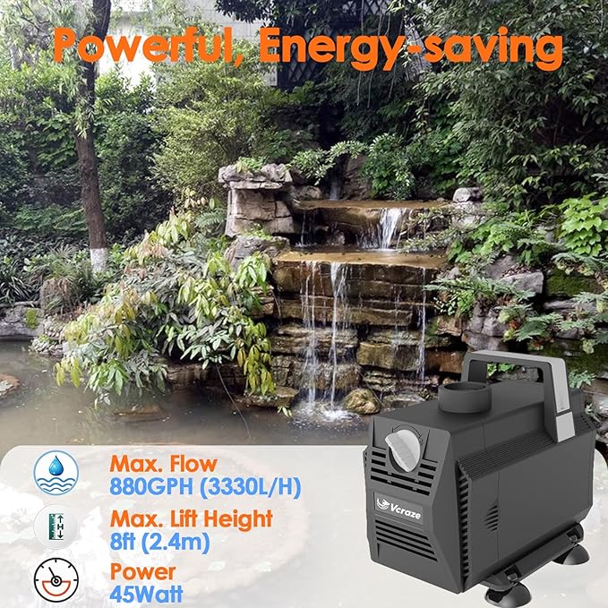 Submersible Water Pump 880GPH/45W Fountain Pumps with Flow Control, Pond Pump Submersible Outdoor with 10ft 3-Core Power cable for Hydroponics, Aquarium, Waterfall, Statuary, Water feature - Bloomnest