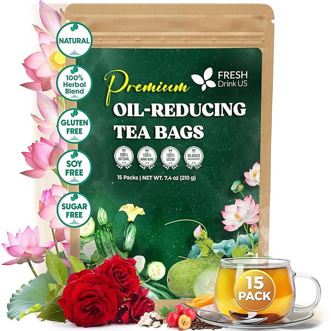 FRESHDRINKUS, 15 Packs of Oil Reducing Tea, Oil Cleansing for Liver, 10 Herbal Ingredients, Traditional Recipe Tea for Liver, 100% Natural, Easy Brewing, Steep Repeatedly (15 Packs) - Bloomnest