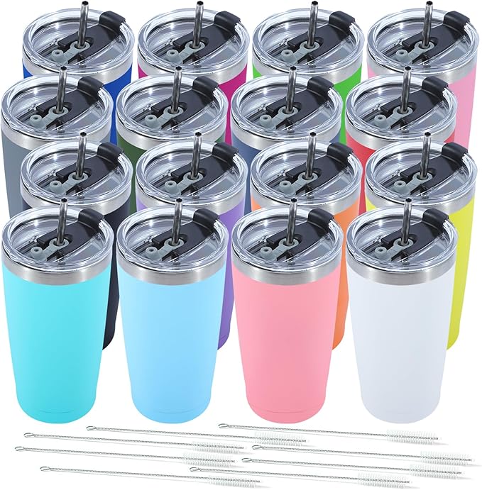 Dongni 20oz Tumbler Bulk Stainless Steel Vacuum Insulated Tumblers with Lid Double Wall Travel Mug Powder Coated Coffee Cup, Suitable for Ice Drinks and Hot Beverage（Mix 16 pack） - Bloomnest