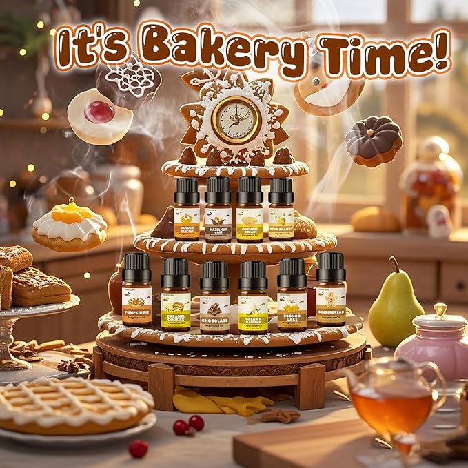Bakery Essential Oils Set (10 × 5ml), INWICOPH Fragrance Oil for Soap & Candle Making - Pumpkin Pie, Golden Waffle, Hazelnut, Eggnog Cake Aromatherapy Scented Oils - Bloomnest