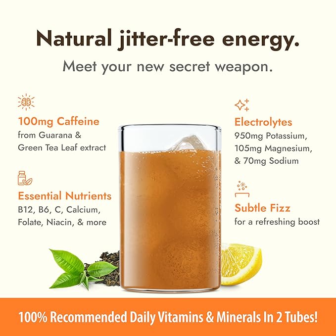 Zipfizz Daily Energy Drink Powder, Lemon Iced Tea, 20 Pack | 3-in-1 Sustained Energy, Rapid Hydration, and Essential Vitamins | Sugar-Free | Electrolyte Powder | Contains Vitamin B-12 & Antioxidants - Bloomnest